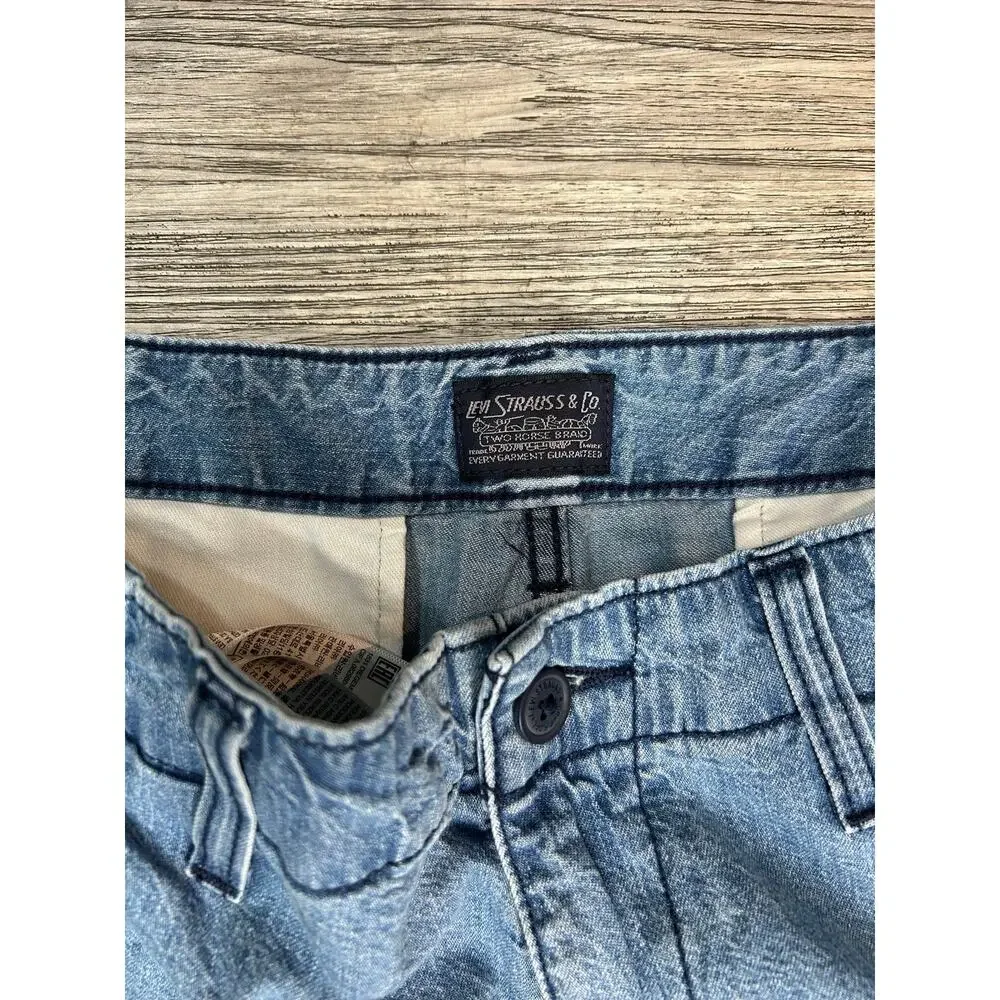 Levi Strauss & Co Mens Blue Denim Cargo Shorts W36 Light Wash Jorts Red Tab